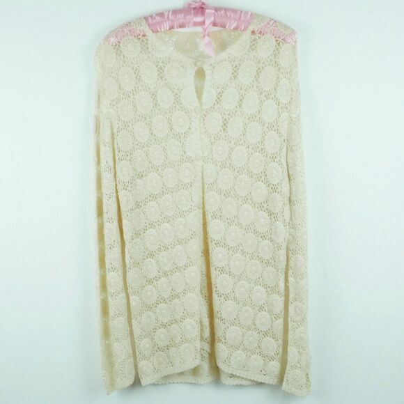 Vintage Large Cardigan Handmade Lace Crochet Granny Coquette Cottagecore Dainty - Picture 1 of 8
